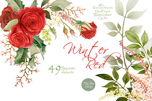 Red Roses Clipart, Separate Elements