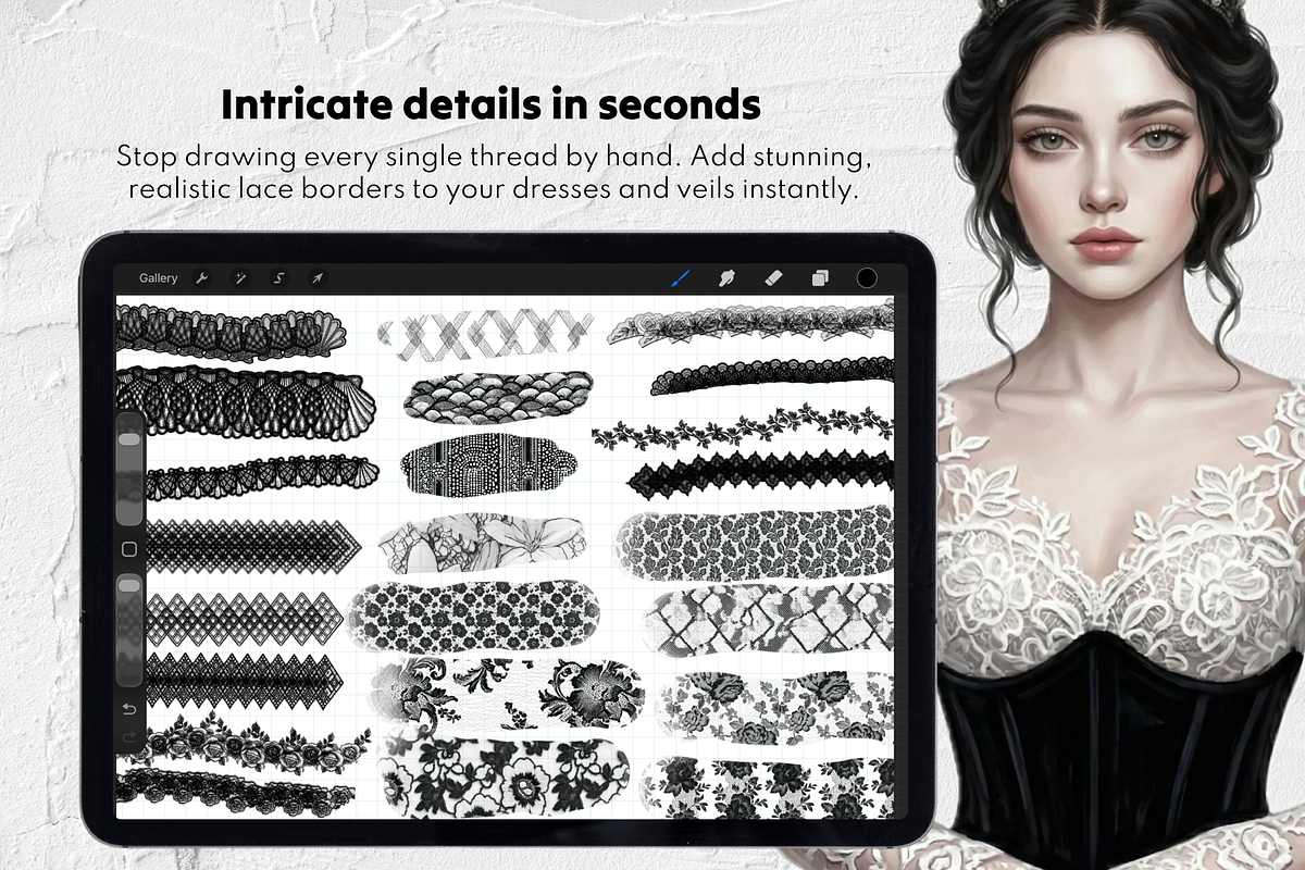 145 Lace & Mesh Procreate Brushes, a Brush Add-On by Selentaori Studio (Photo 4 of 10)