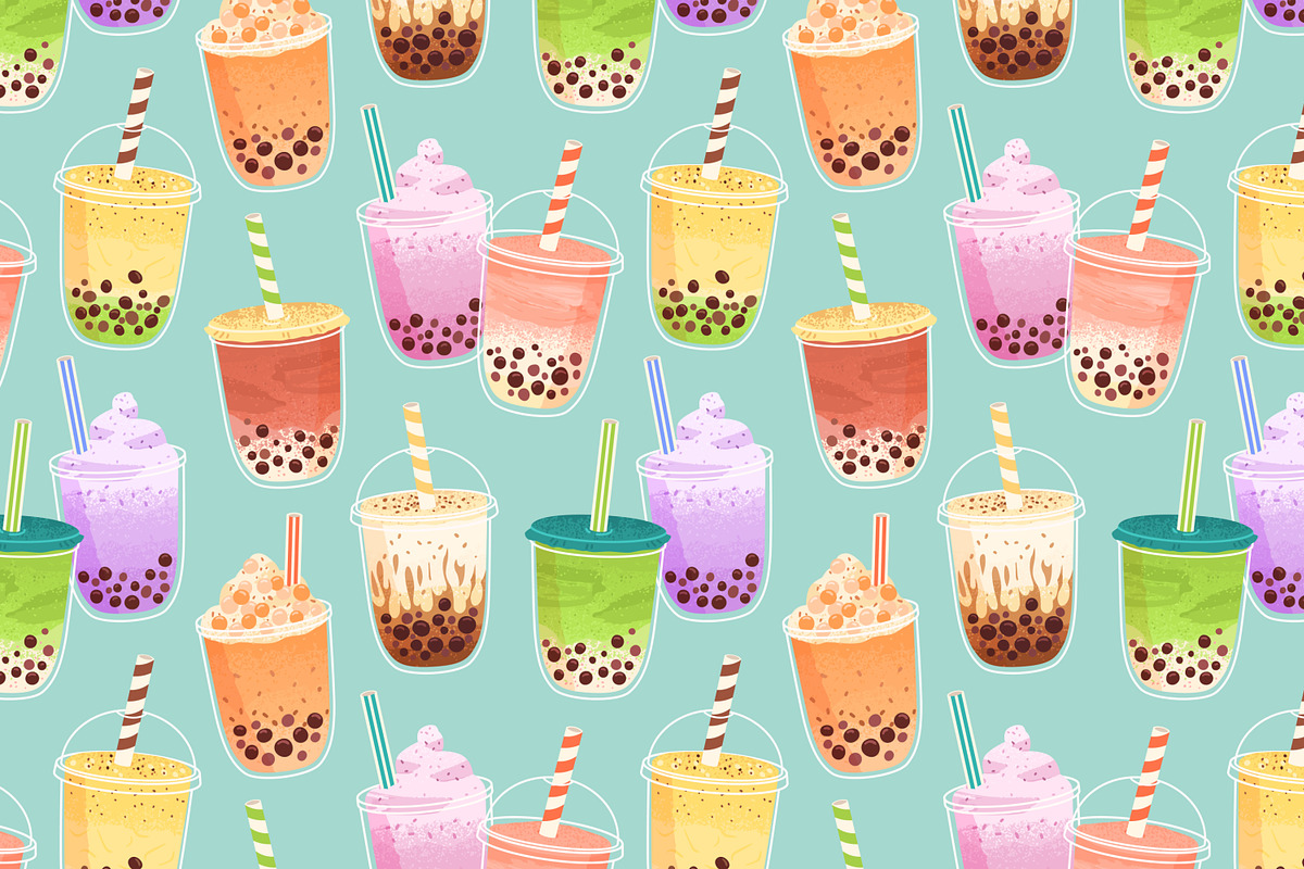 Bubble milk tea seamless patterns, a Pattern Graphic by Good Studio