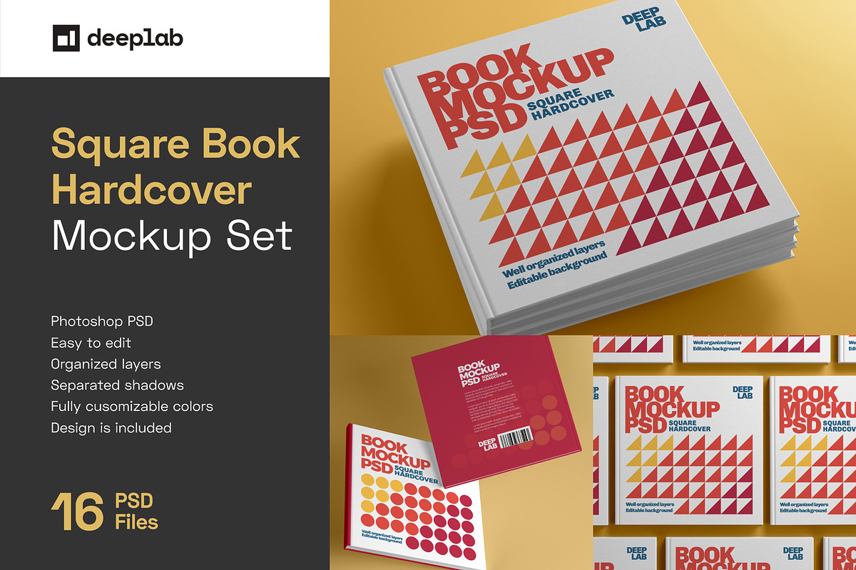 Square Book Hardcover Mockup Set, a Print Template by Deeplab (Photo 1 of 20)