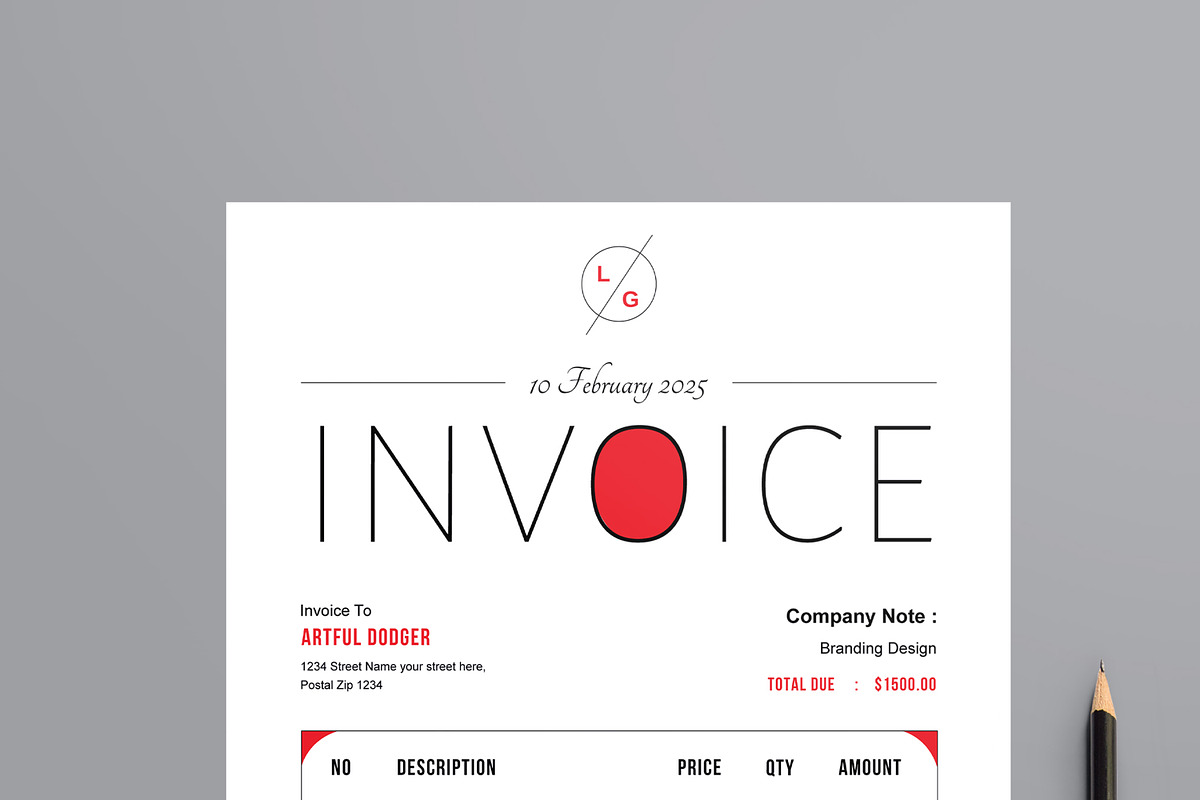 Minimalist Invoice Design, a Stationery Template by MightyDesign (Photo 2 of 8)