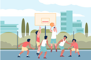 Outdoor basketball match. Male, a Sport Illustration by LadadikArt