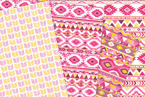 Pink And Yellow Aztec Digital Paper