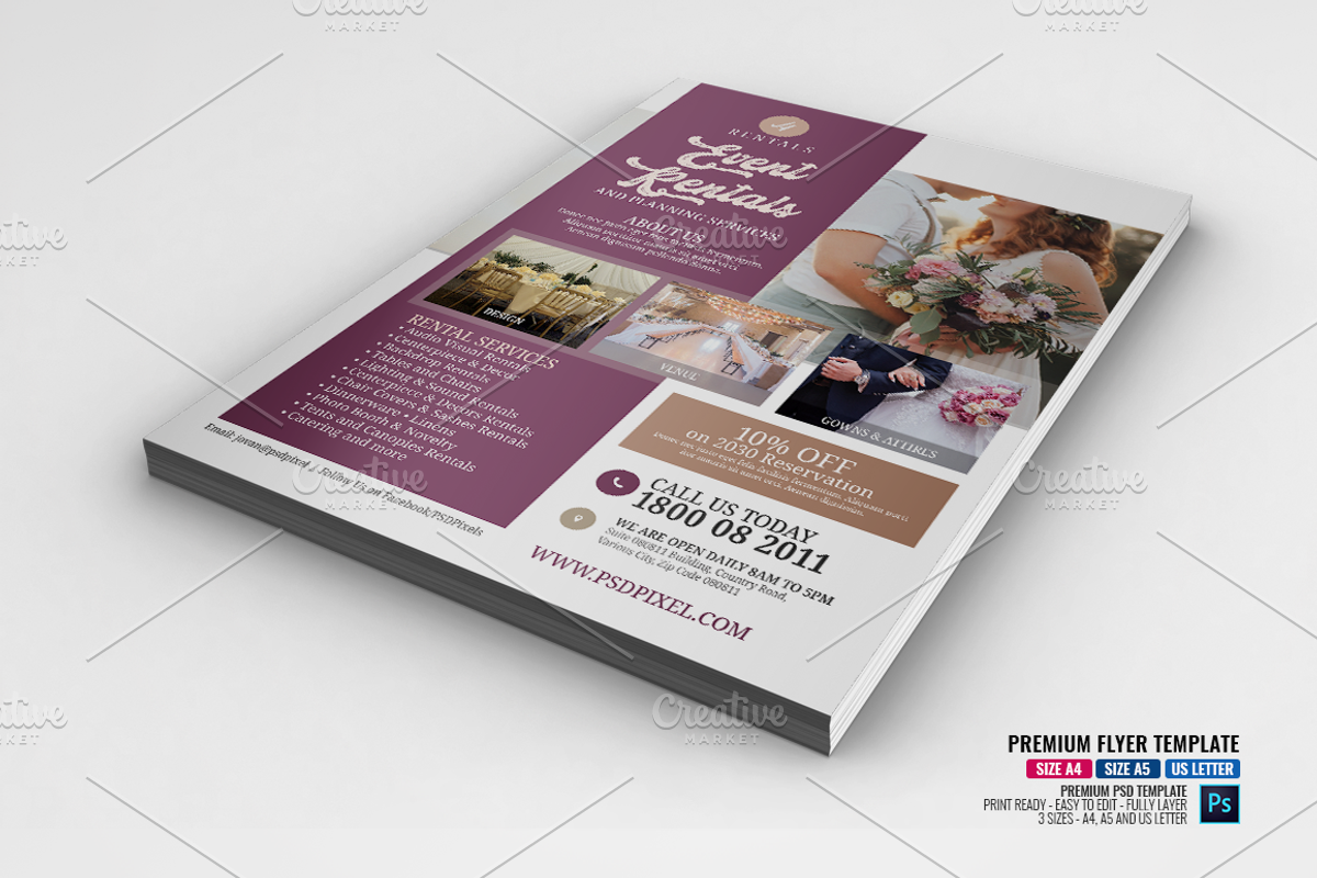 Events Services and Rentals Flyer, a Flyer Template by PSDPixel