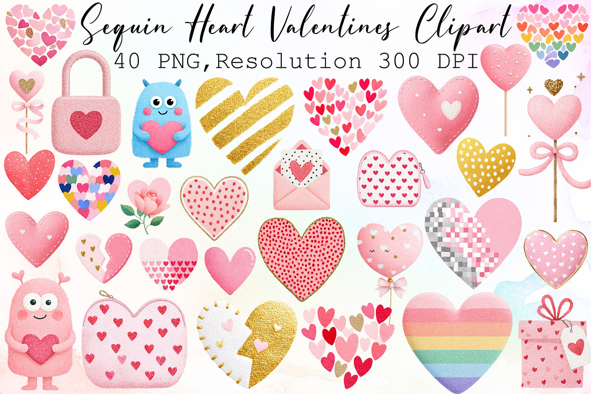 Sequin Heart Valentines Clipart, an Illustration by Sublimation Artist (Photo 1 of 6)
