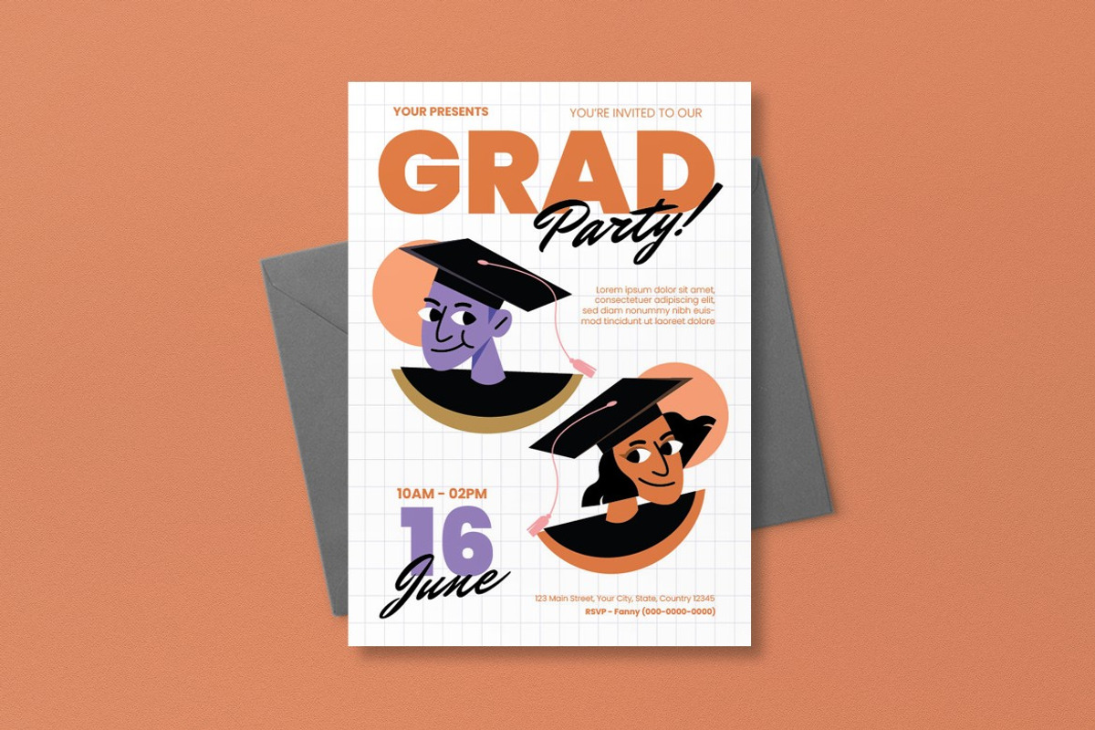 Orange Graduation Party Invitation, a Card Template by graphicook (Photo 3 of 3)