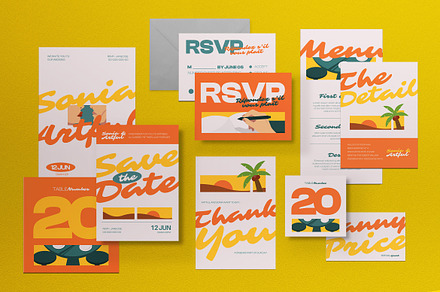 Flat Design Wedding Invitation Set, a Card Template by graphicook