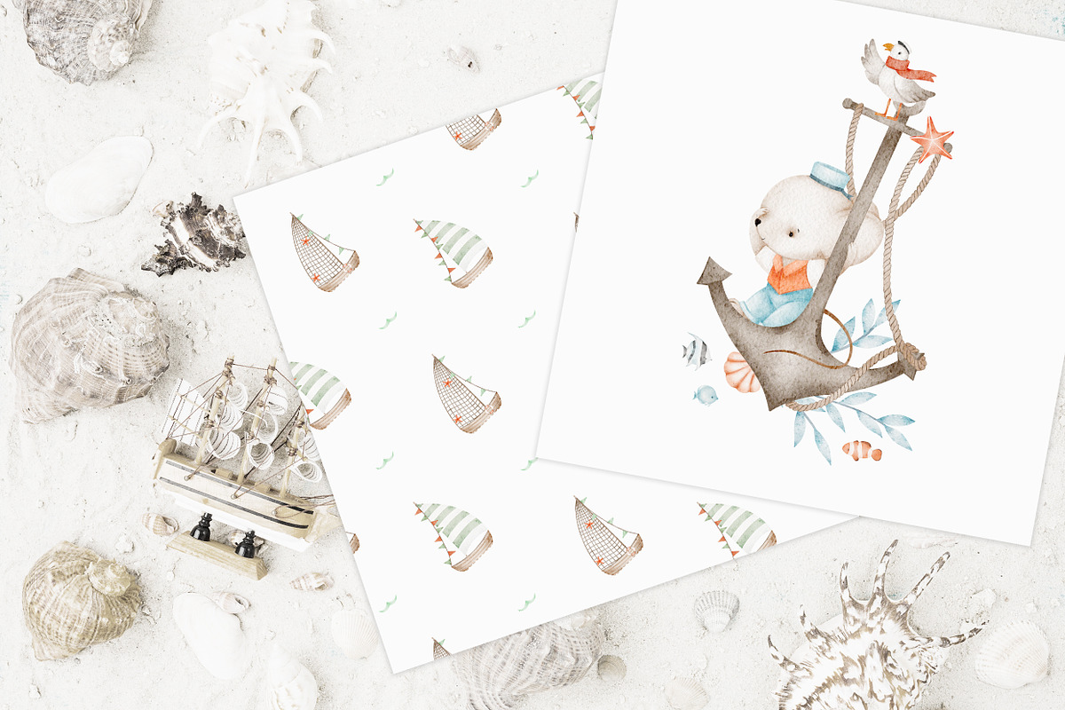 LITTLE SAILOR watercolor set, an Animal Illustration by erasovas (Photo 11 of 12)