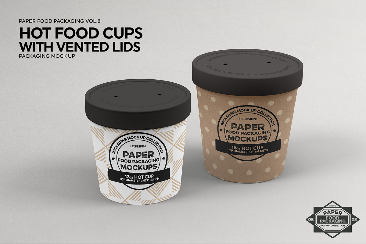 Hot Food Cups w Vented Lids Mockup, a Packaging Mockup by INCDesign (Photo 7 of 8)