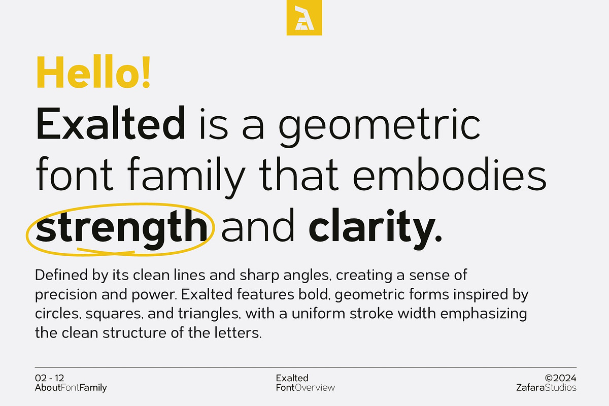 Exalted - Geometric sans serif, a Sans Serif Font by Zafara Studios (Photo 2 of 12)