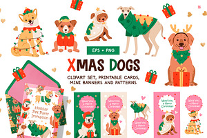 Christmas Dogs Clipart, an Animal Illustration by vik.stock