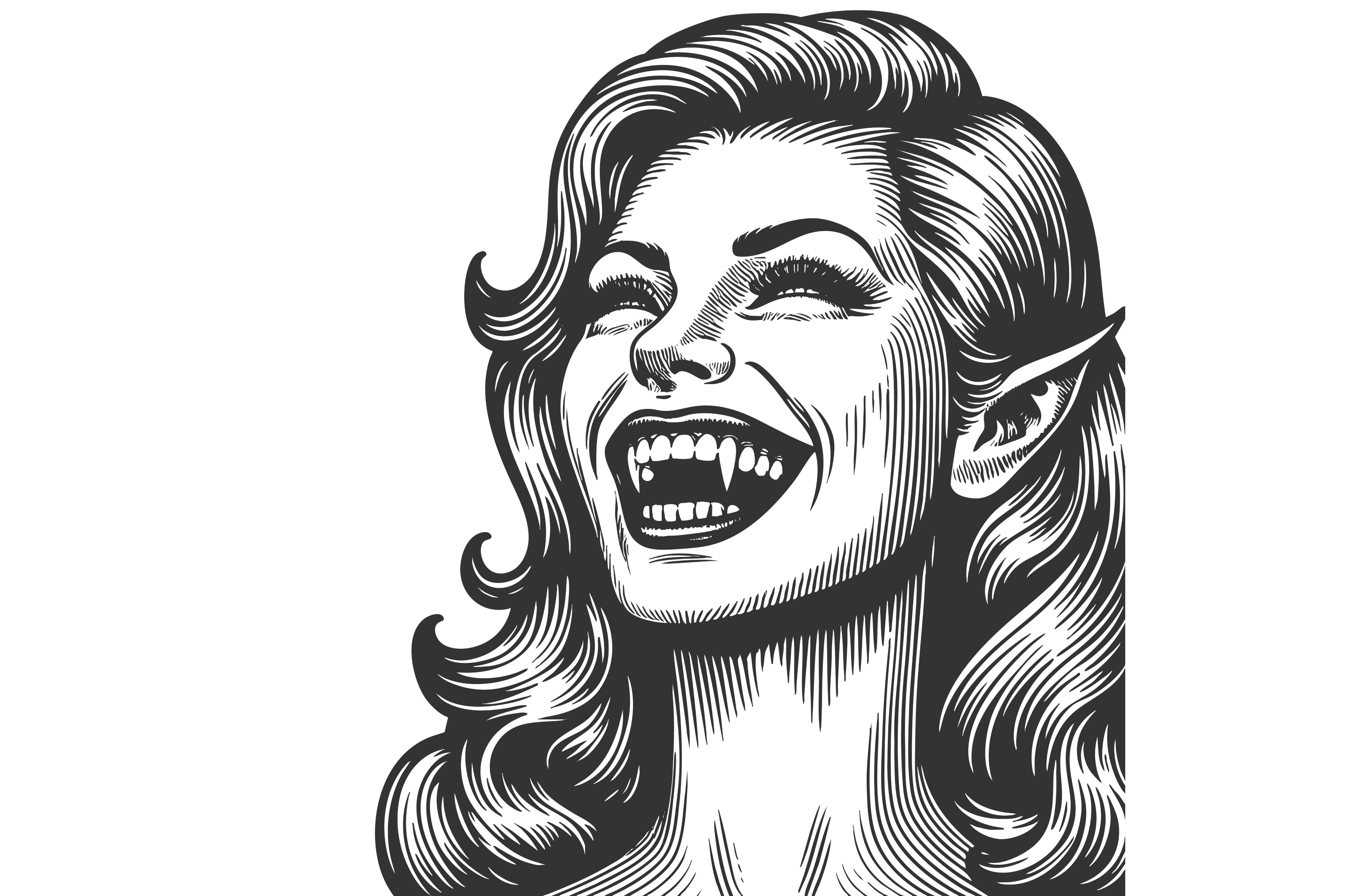 Smiling Female Vampire engraving, a Person Illustration by AlexArt