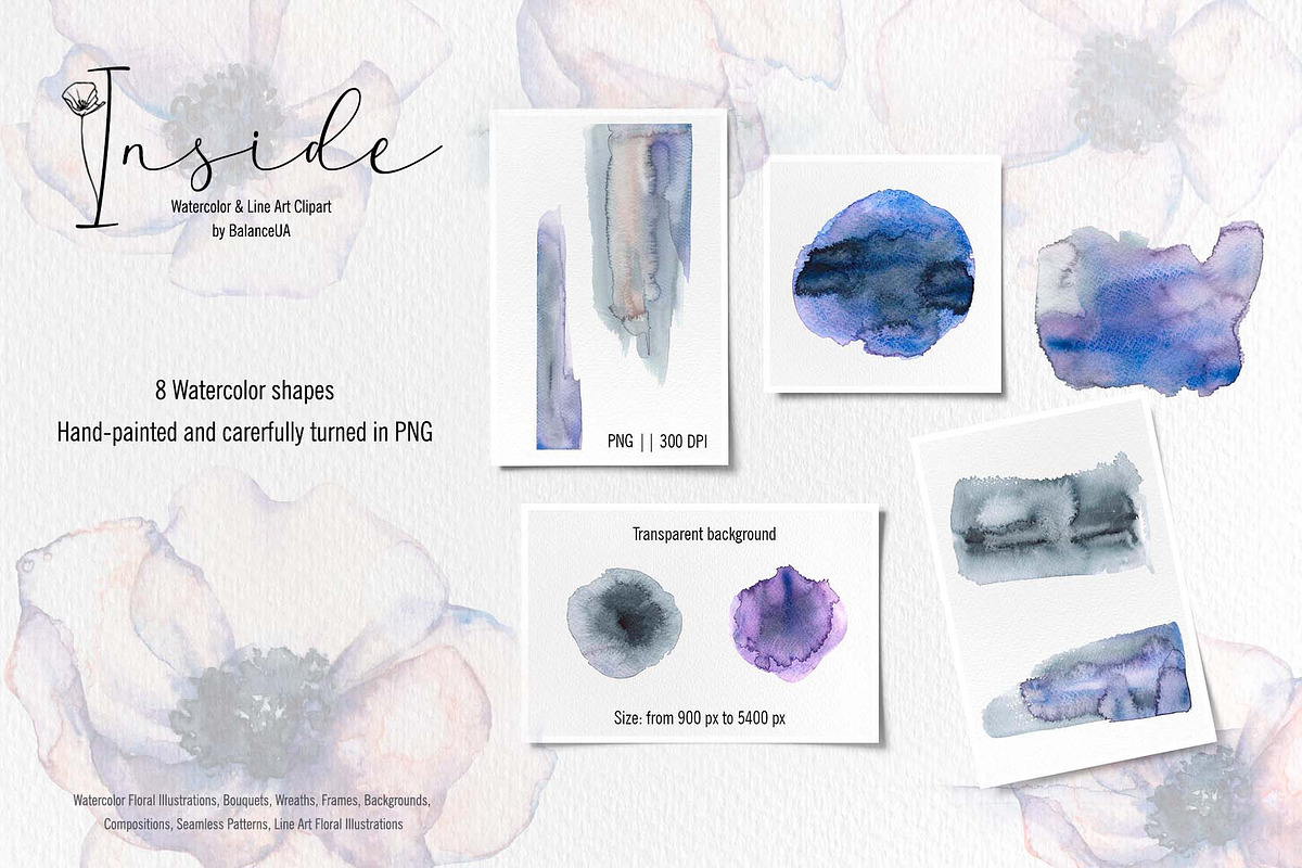 Inside Watercolor Floral Clipart, a Decorative Illustration by BalanceUA (Photo 7 of 19)