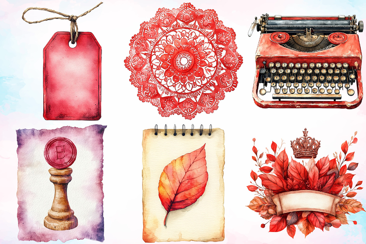 Red Vintage Fall Ephemera Clipart, a Seasonal Illustration by Canvas Craft (Photo 5 of 5)