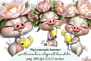 Pig Lemonade Summer Clipart Bundle, an Illustration by Digital Artistic99
