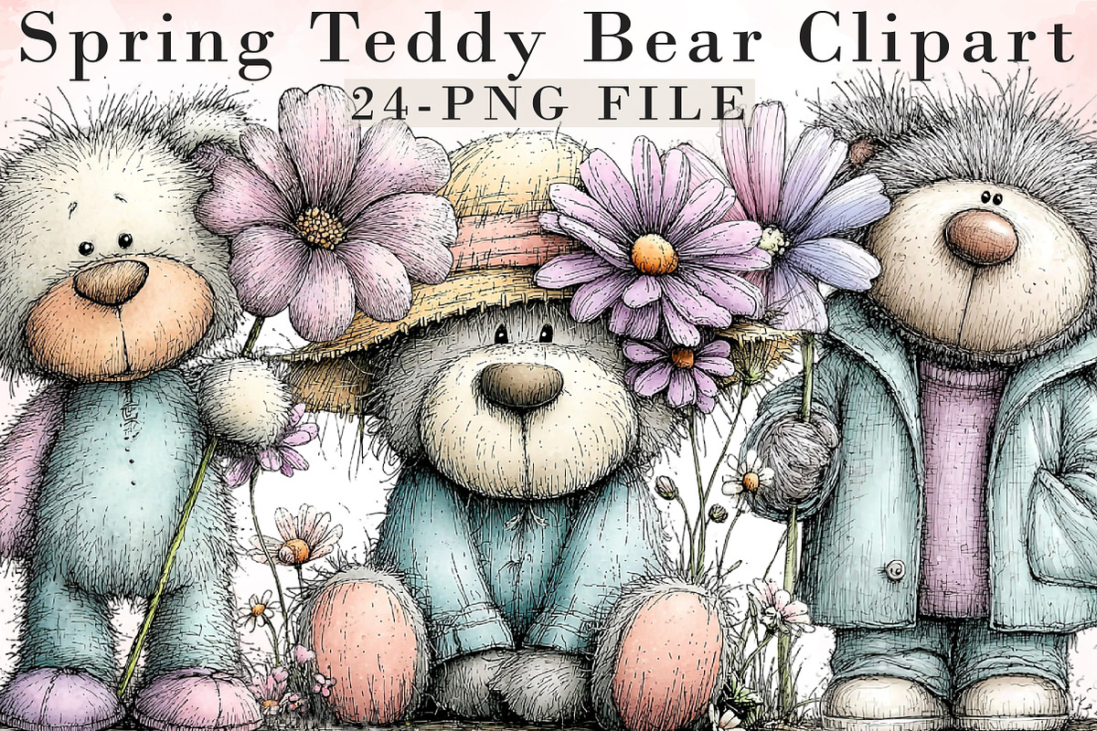 Whimsical Spring Teddy Bear Clipart, an Illustration by Libby Wishes (Photo 1 of 8)
