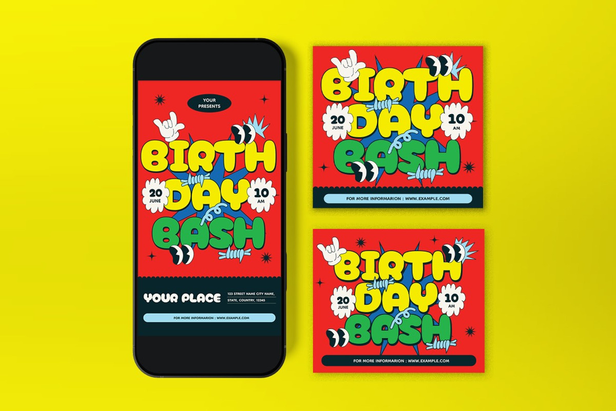 Red Bold Birthday Bash Flyer Set, a Flyer Template by graphicook (Photo 3 of 3)
