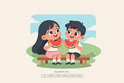 Joyful Kids Watermelon Snack Cartoon, a Food Illustration by Partikusi Design (Thumbnail 2 of 3)