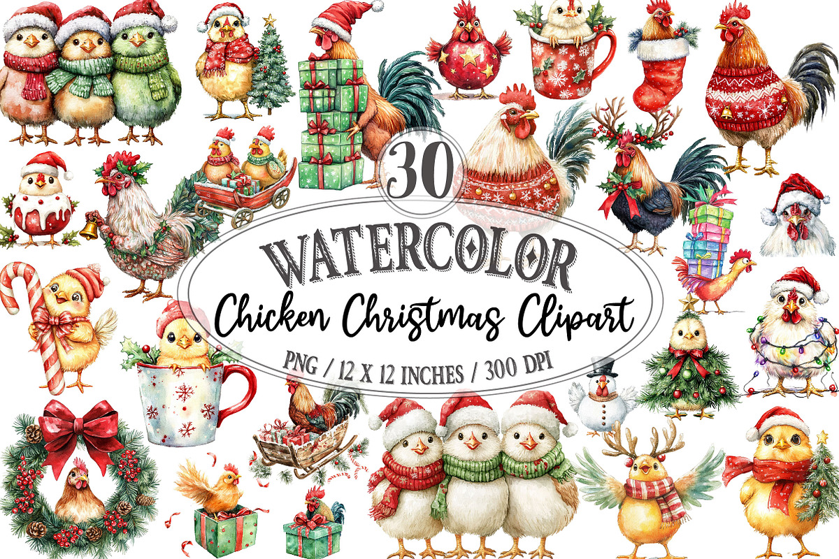 Funny Chicken Christmas Clipart PNG, a Seasonal Illustration by Designking (Photo 1 of 4)