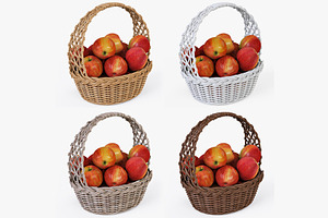 Wicker Basket 04 Set With Apples