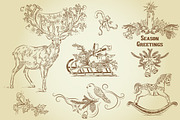 16 vintage Christmas cliparts, an Illustration by CLIPART GARDEN (Thumbnail 2 of 4)