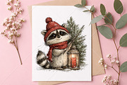 Whimsical Raccoons Christmas Clipart, a Seasonal Illustration by Canvas Craft (Thumbnail 10 of 10)