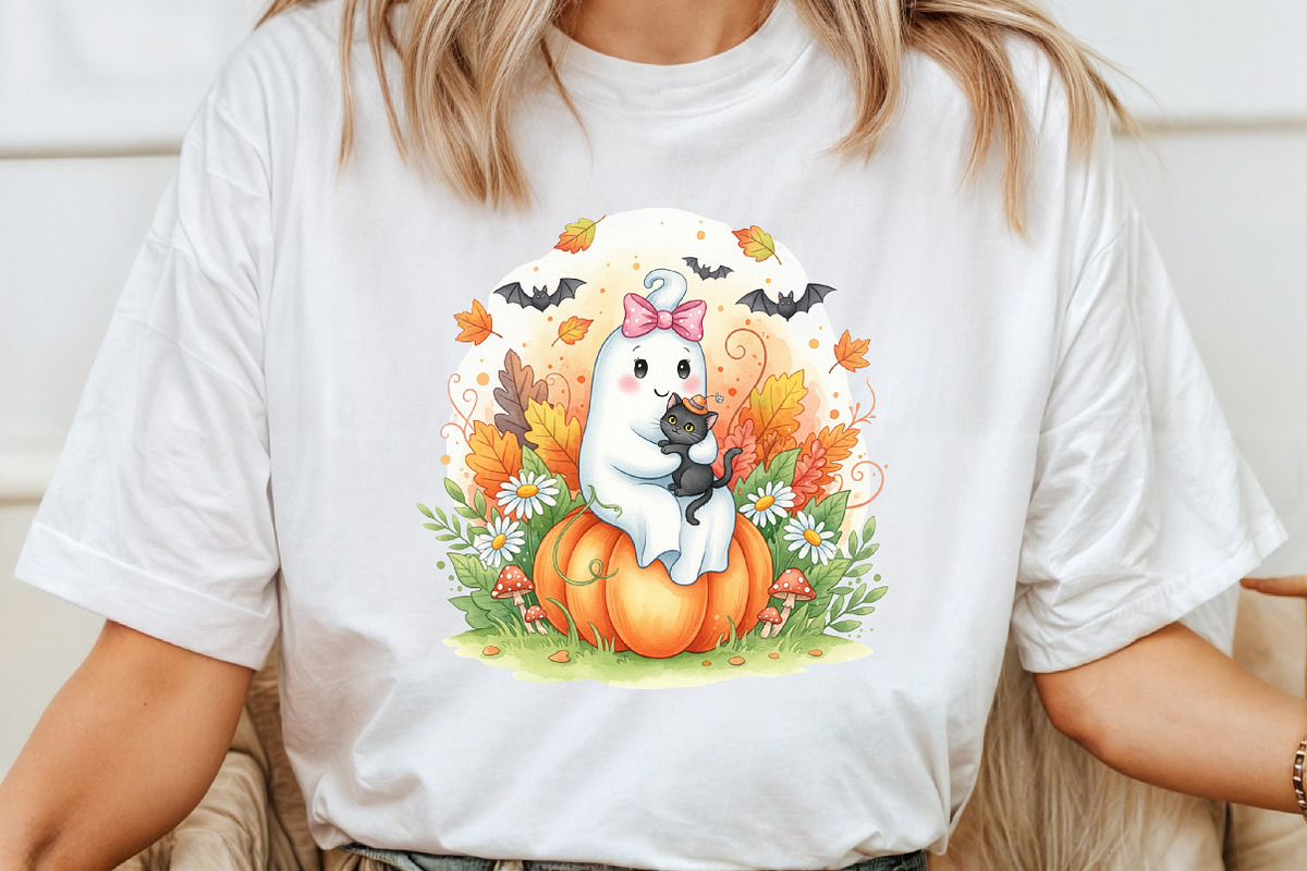 Halloween Fall Ghost Cat Boho Flower, an Illustration by DreamArtGraphic (Photo 3 of 4)