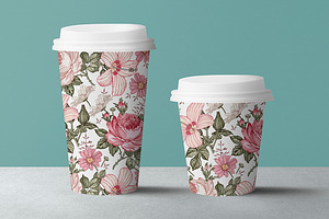 Set Seamless Flowers Rose Hibiscus