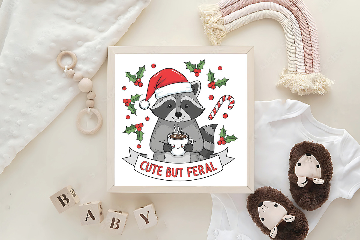 Christmas Raccoon Cute But Feral PNG, an Illustration by CraftArtStudio (Photo 4 of 4)