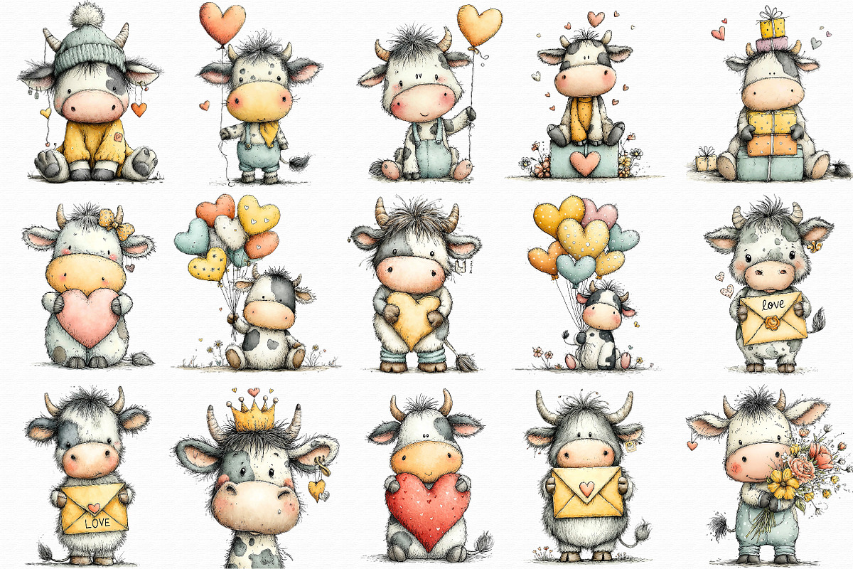 Whimsical Valentine Cow Clipart, an Illustration by Libby Wishes (Photo 4 of 6)