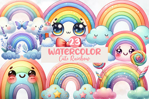 Watercolor Cute Rainbow Clipart PNG, an Illustration by Designworld