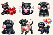 Whimsical Valentine Black Dog & Cat, an Illustration by DreamCafeArt (Thumbnail 2 of 6)