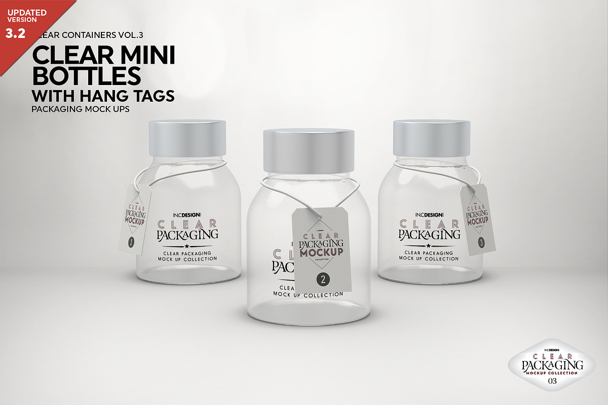 Clear Mini Bottle Set Mockup, a Cups & Container Mockup by INCDesign (Photo 2 of 7)
