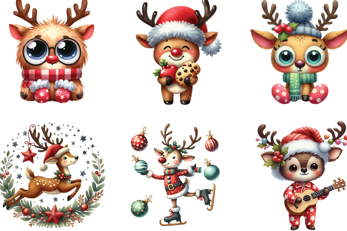 Quirky Christmas Reindeer Clipart, an Illustration by CraftArtStudio (Photo 2 of 6)