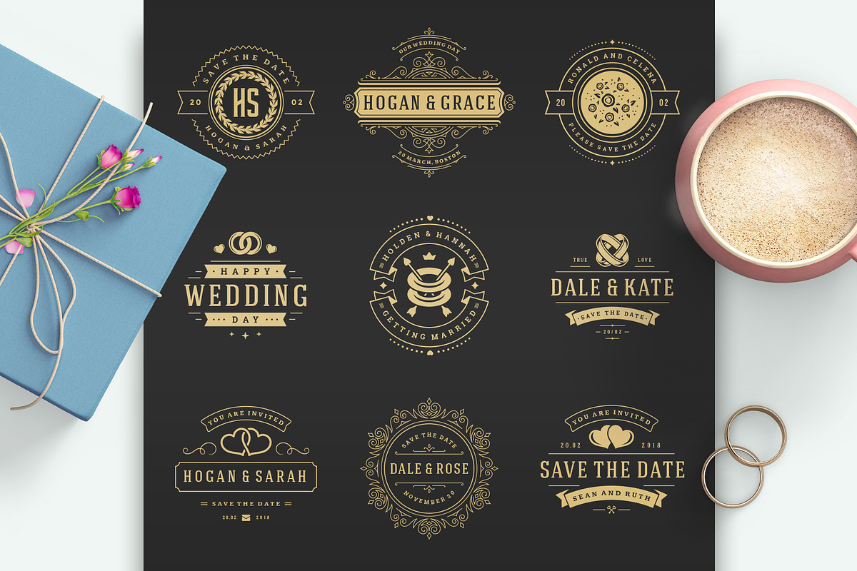 18 Wedding Logos and Badges, a Branding & Logo Template by Vasya Kobelev (Photo 3 of 12)
