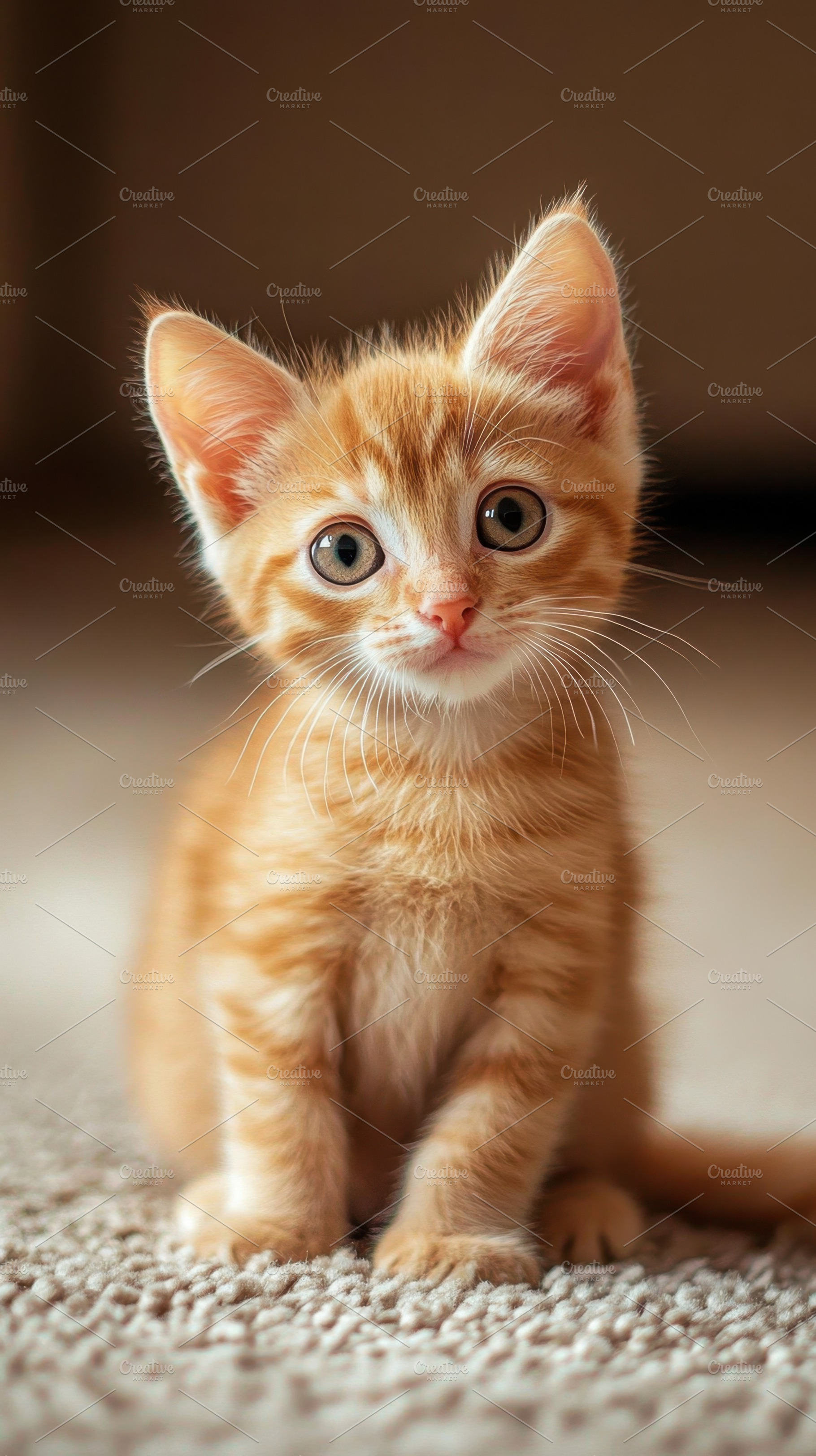 Orange tabby kitten on rug, a Photo by Beautiful things