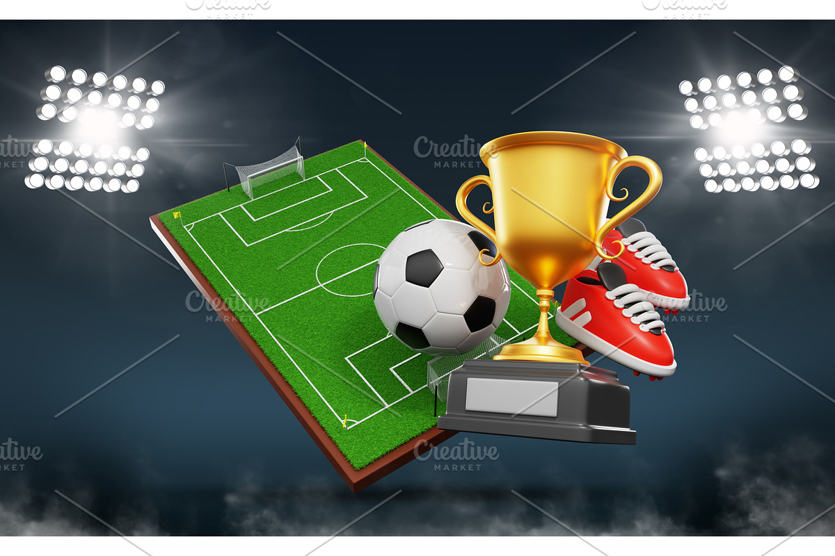 3d soccer stadium at night with, a Sport Illustration by Marozhkastudio