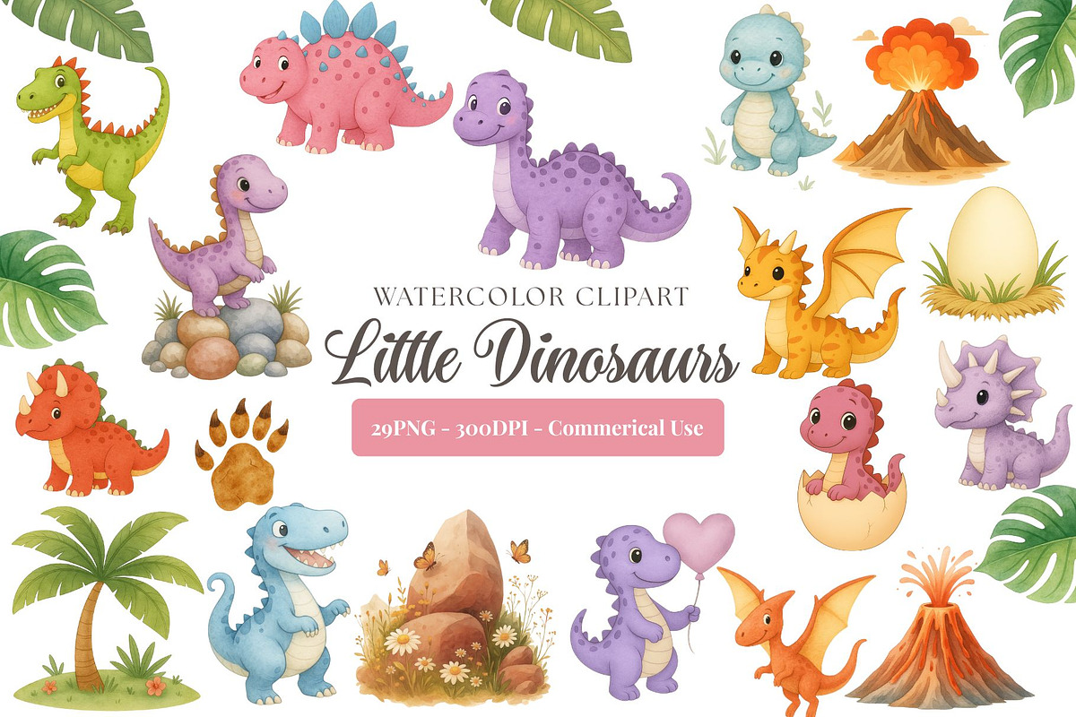 Cute Dinosaur Clipart Bundle, an Animal Illustration by maryamdesignarts (Photo 1 of 10)