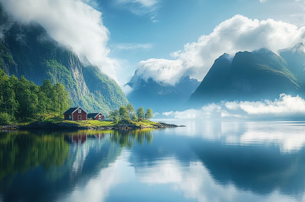 Stunning reflections of mountains an, a Photo by Iftikhar Alam