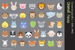 Animal Face Set Vector Clipart