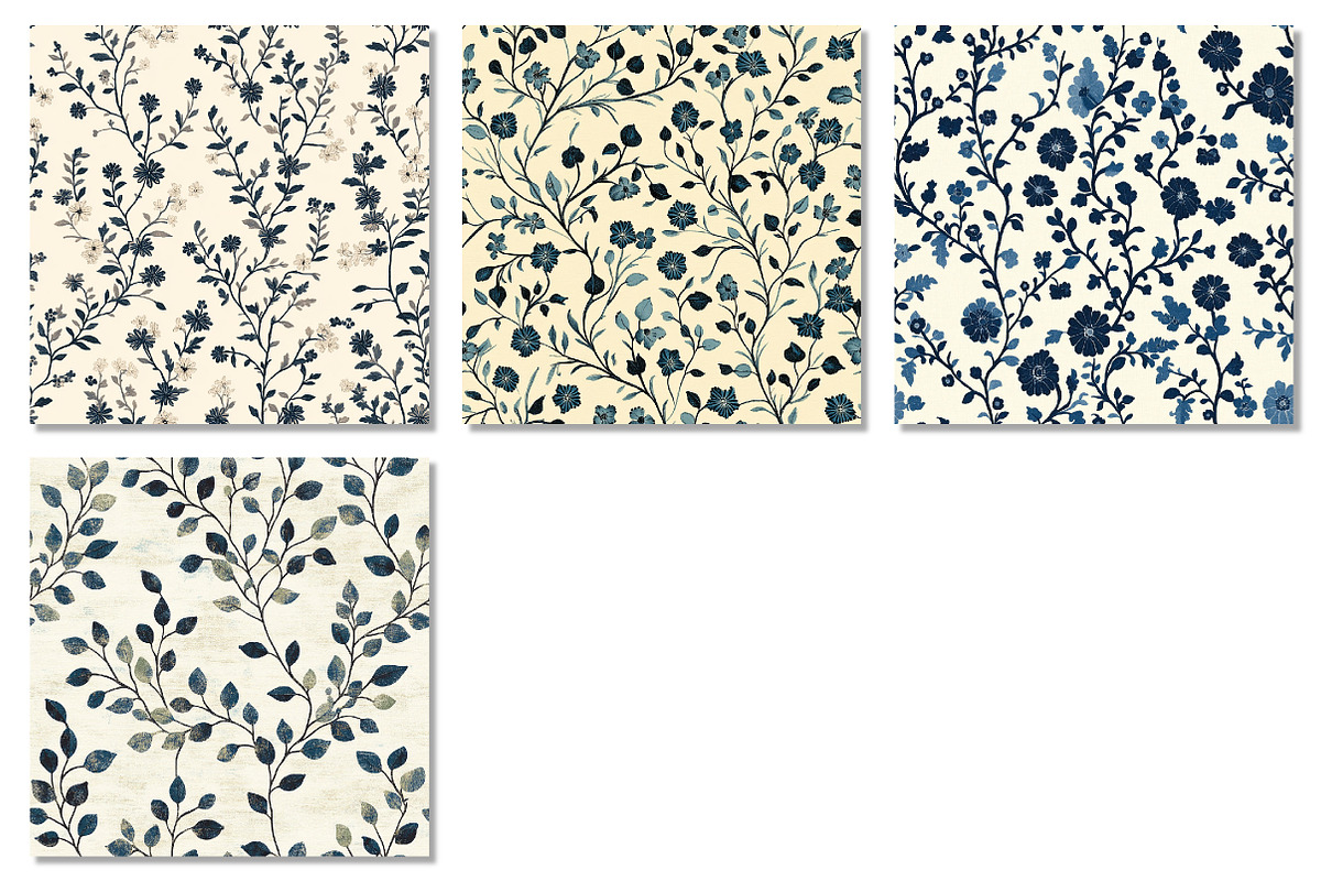 Blue Floral Toile Seamless Patterns, a Pattern Graphic by Dream Creation (Photo 4 of 4)