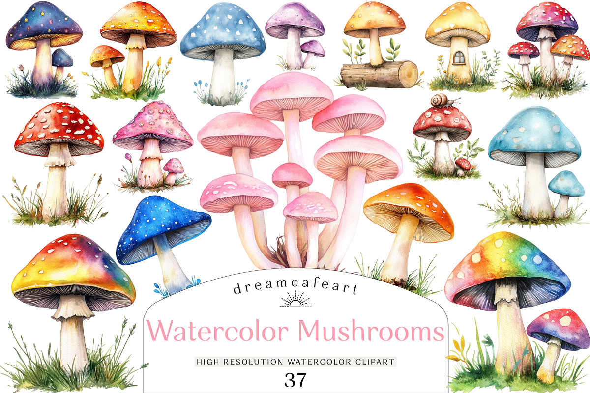 Mushrooms Clipart Bundle, an Illustration by DreamCafeArt (Photo 1 of 5)
