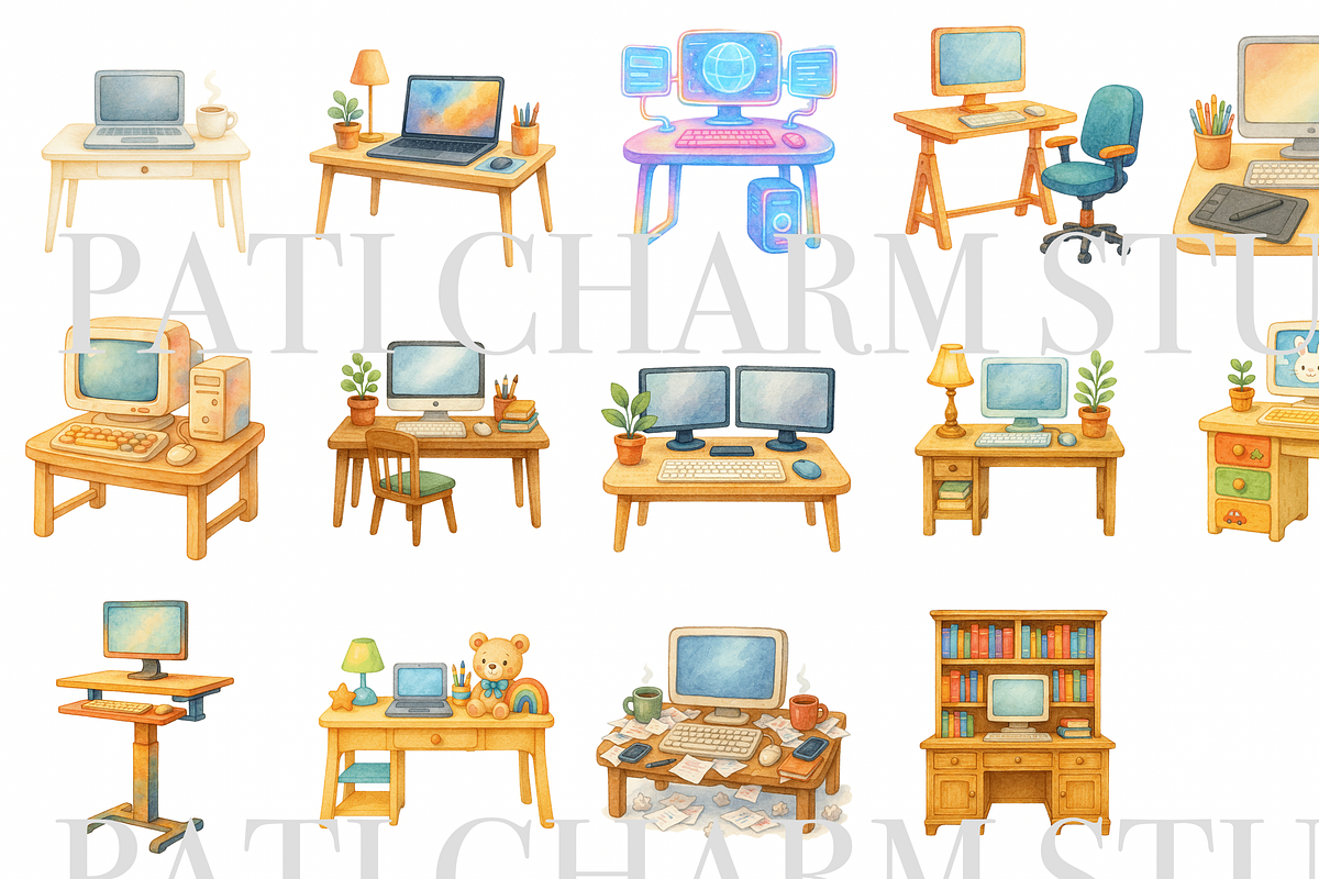 16 Computer Desk Clipart, a Decorative Illustration by Pati Charm Studio (Photo 2 of 8)