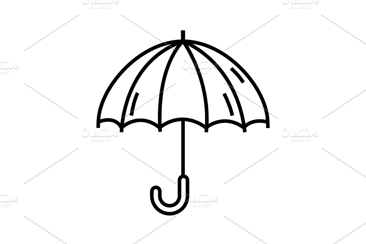 Cartoon opened umbrella line icon, an Outline Icon by Elen_Art