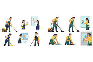 Cleaning activities illustrated in a, an Object Illustration by ZinetroN