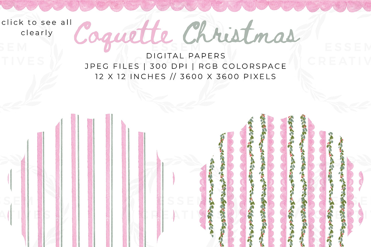 Coquette Christmas Pink Bow Greenery, a Seasonal Illustration by Essem Creatives (Photo 4 of 7)