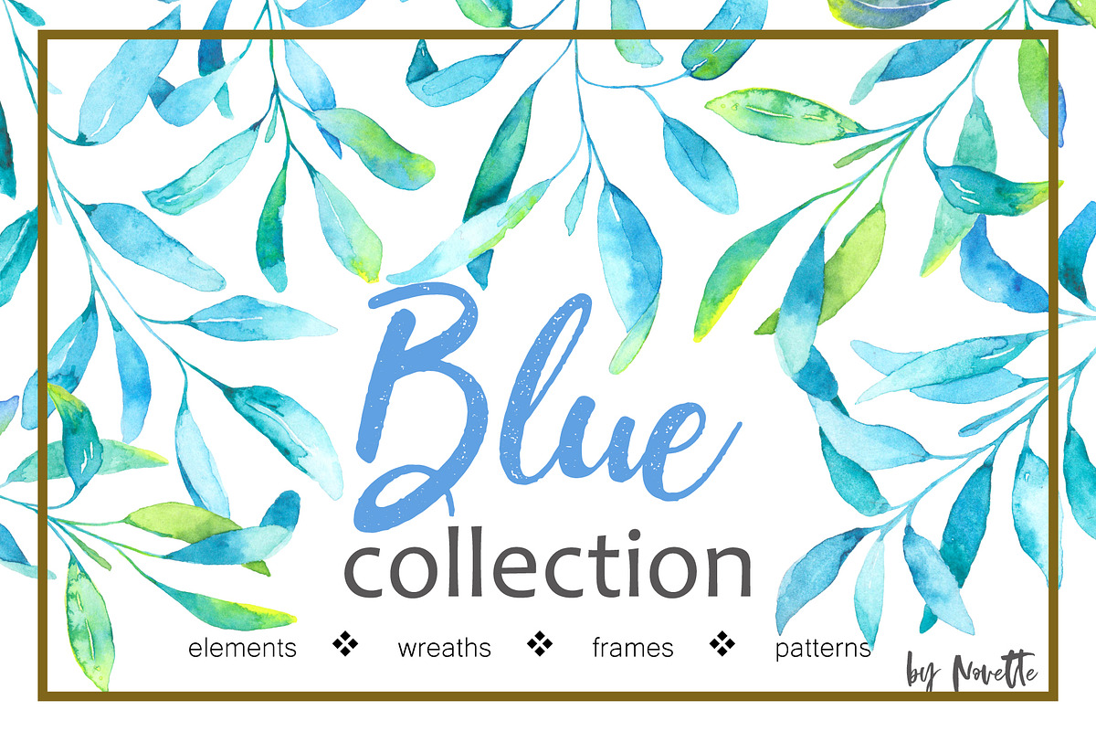Blue plants. Watercolor set, a Decorative Illustration by SaharaArt (Photo 1 of 7)