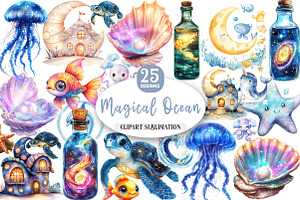 The Magical Ocean Sublimation Bundle, an Illustration by Watercolor design