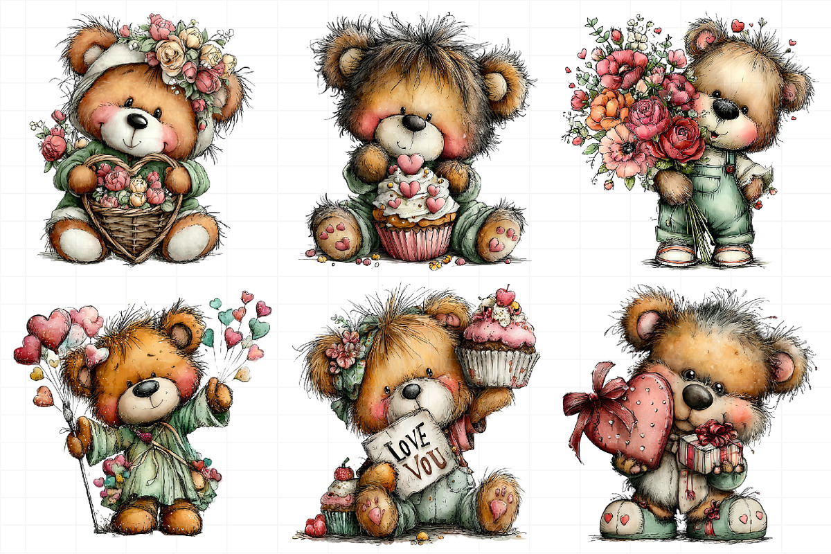 Valentine Teddy Bear Clipart Bundle, an Illustration by Daily.Designs (Photo 8 of 8)