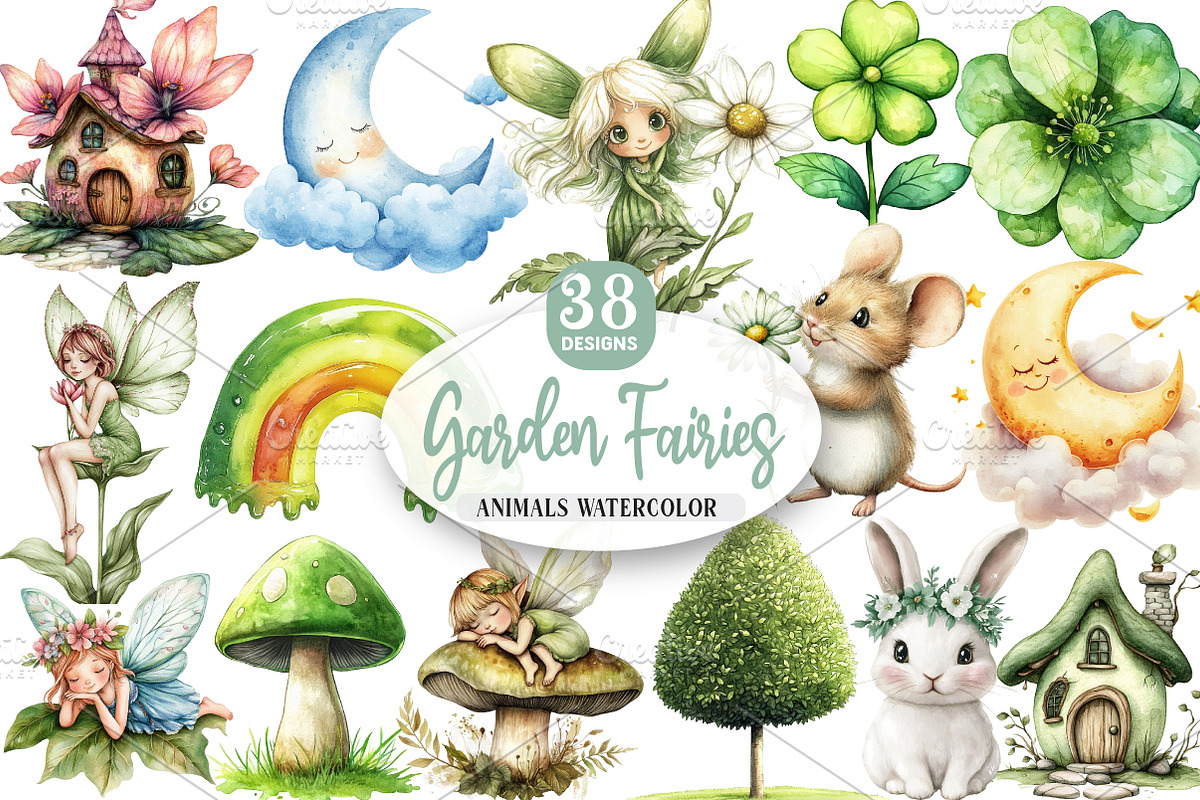 Watercolor Garden Fairies Floral png, an Illustration by Watercolor design (Photo 1 of 5)